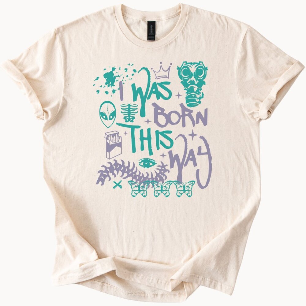 I Was Born This Way Alien Skeleton Butterfly Graphic Tee